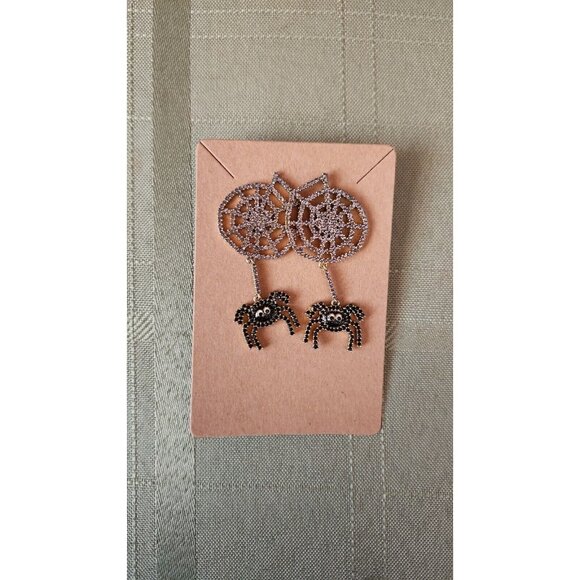 Dangling Baublebar Bejewelled Halloween Spider Web Cute Spooky Autumn Earrings - Picture 1 of 5